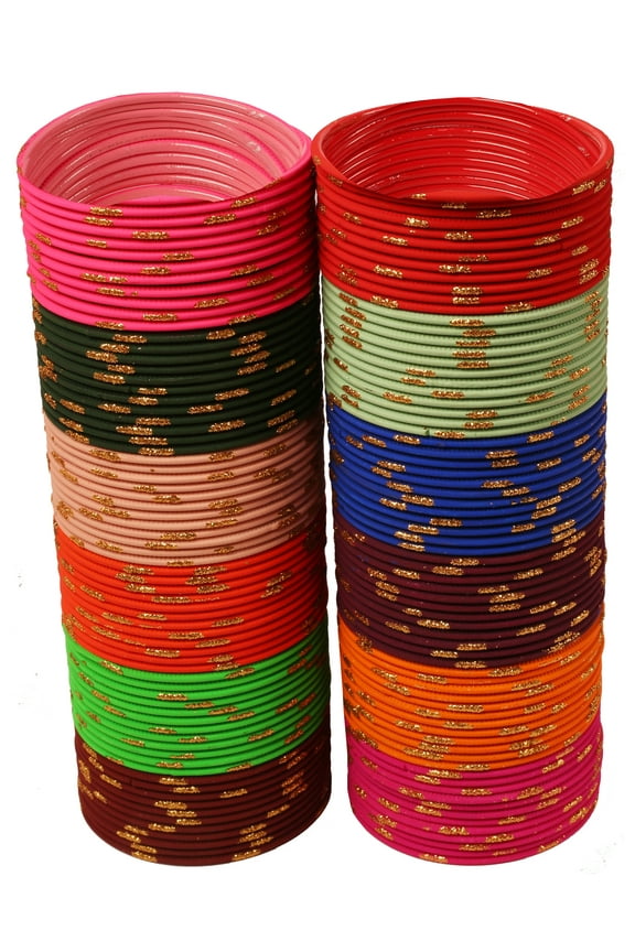 by Touchstone "Colorful Bangle Collection" Indian Bollywood Beautiful Hand Cut Edges Golden Sparkles 12 Lively Textured Matte Colors Designer Jewelry Bangle Bracelets. Set Of 144.For Women.
