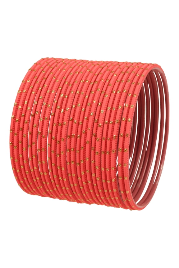 by Touchstone "Colorful Bangle Collection" Indian Bollywood Exclusive Golden Glaze Coral Color Designer Jewelry Special Large Size Bangle Bracelets. Set of 24 For Women.