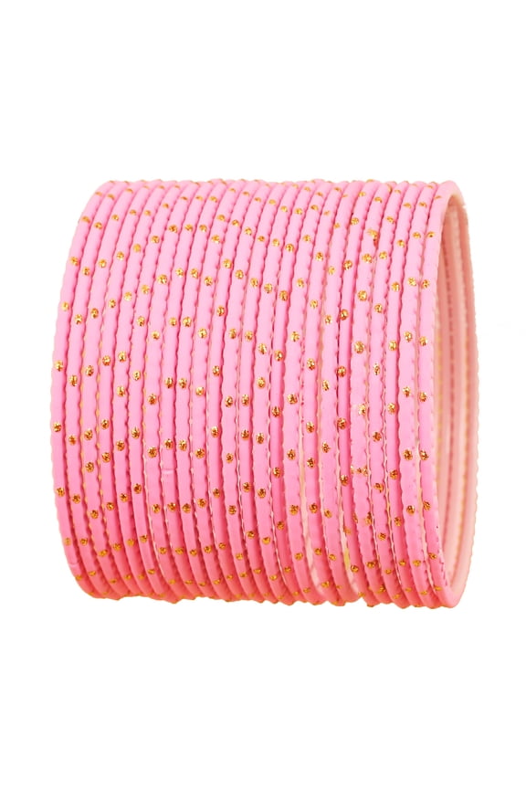 by Touchstone "Colorful Bangle Collection" Indian Bollywood Exclusive Golden Glaze Pink Color Designer Jewelry Special Large Size Bangle Bracelets. Set of 24 For Women.