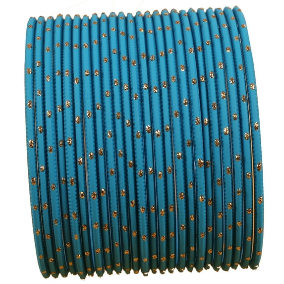 Sunsoul by Touchstone "Colorful Bangle Collection" Indian Bollywood Exclusive Golden Glaze Tiffany Blue Color Designer Jewelry Special Large Size Bangle Bracelets. Set of 24 For Women.