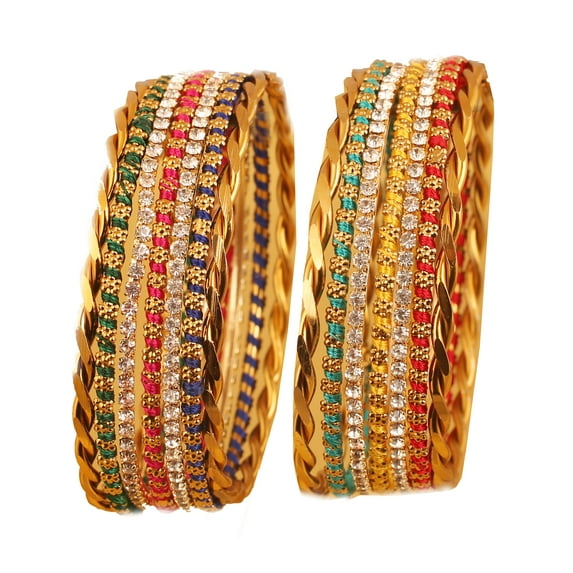 Sunsoul by Touchstone "Colorful Bangles Collection". Indian Bollywood Enchanting Traditional Multi Color Braid Theme Thin Designer Jewelry Bangle Bracelets. Set of 12. In Antique Gold Tone For Women.