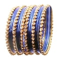 thumbnail image 1 of Sunsoul by Touchstone "Colorful Collection" Indian Bollywood Alloy Single Line Clear Rhinestone And Textured Royal Blue Color Bangle Bracelets Set of 18 In Antique Gold Tone For Women., 1 of 5