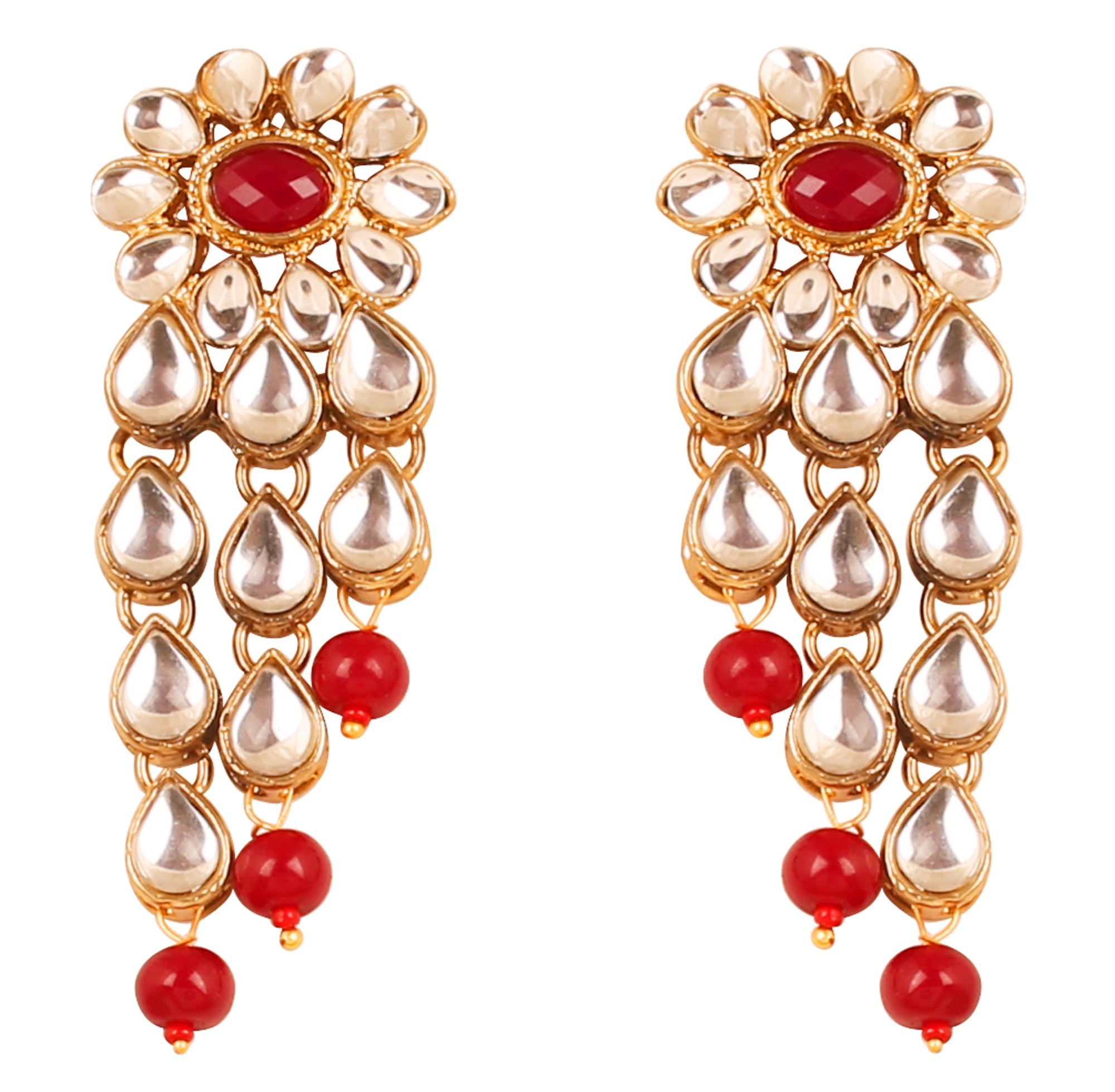 NEW! Touchstone Devsena Bahubali Collection Indian Bollywood Royal Mughal Kundan Polki Faux Pearls And Drops Long Stylish Bridal Designer Jewelry Earrings In Gold Tone For Women