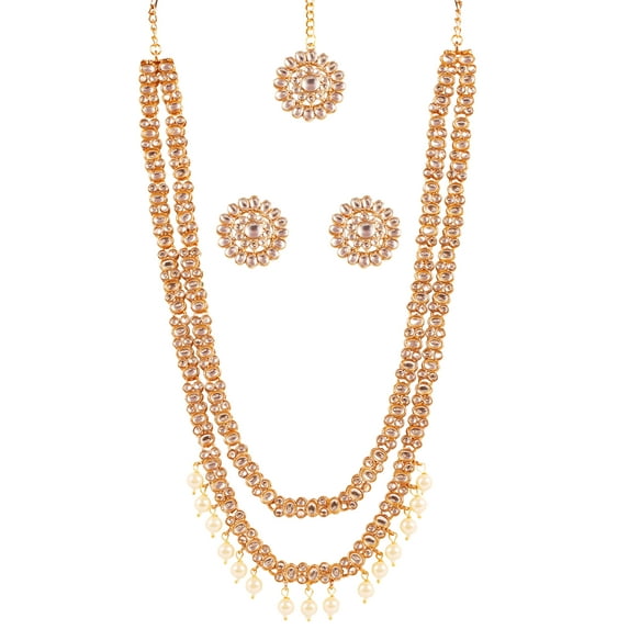 Sunsoul by Touchstone "Contemporary Kundan Collection" Indian Bollywood Richly Crafted Traditional Mughal Kundan Look Faux Pearls Long Designer Jewelry Necklace In Gold Tone For Women.