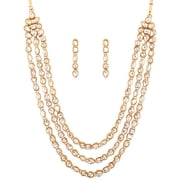 Sunsoul by Touchstone Contemporary Kundan Collection Indian Bollywood royal Mughal craftsmanship triple layer long Kundan polki look bridal designer jewelry necklace set for women in gold tone