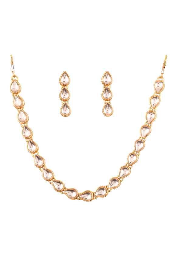 by Touchstone "Contemporary Kundan Collection" Indian Bollywood traditional Mughal Kundan polki look neutral bridal designer jewelry single line necklace set for women in gold tone