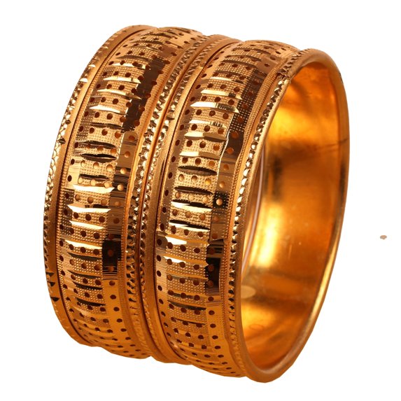 Sunsoul by Touchstone "Golden Bangle Collection" Indian Bollywood Desire Brass Base Creative Mesh Cut Work Designer Jewelry Bangle Bracelets Set of 2 In Gold Tone For Women