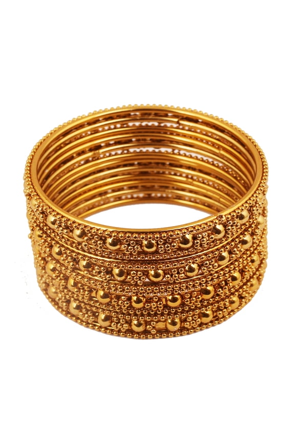 by Touchstone "Golden Bangle Collection" Indian Bollywood Ethnic Filigree Modern Twist Charming Look Thick Designer Jewelry Bangle Bracelets Set of 12 For Women In Antique Gold tone.