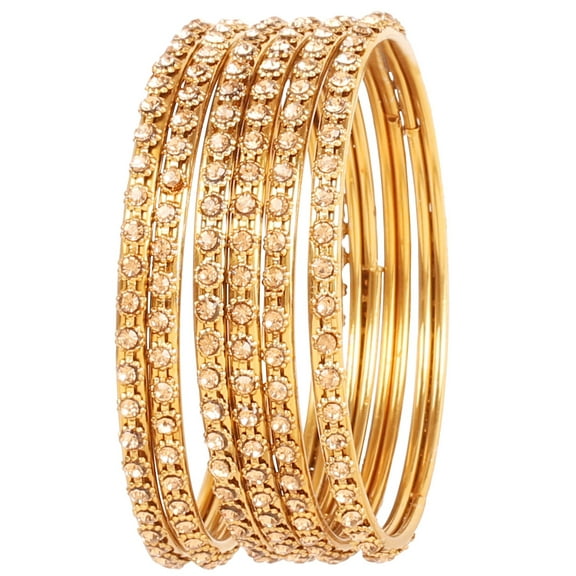 Sunsoul by Touchstone "Golden Bangle Collection" Indian Bollywood Stunning Filigree Yellow Rhinestone Charming Look Designer Jewelry Bangle Bracelets Set Of 6 In Antique Gold Tone For Women.