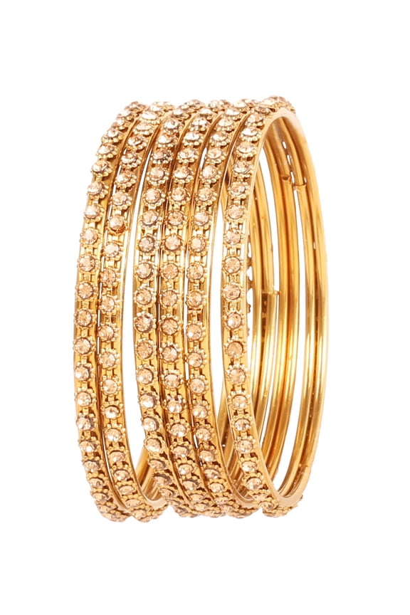 by Touchstone "Golden Bangle Collection" Indian Bollywood Stunning Filigree Yellow Rhinestone Charming Look Designer Jewelry Bangle Bracelets Set Of 6 In Antique Gold Tone For Women.