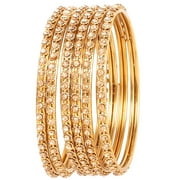 Sunsoul by Touchstone Golden Bangle Collection Indian Bollywood Stunning Filigree Yellow Rhinestone Charming Look Designer Jewelry Bangle Bracelets Set Of 6 In Antique Gold Tone For Women.