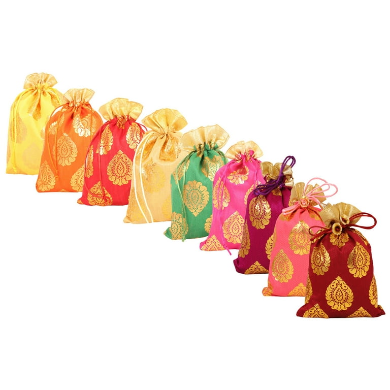 Sunsoul by Touchstone Gorgeous Indian Traditional Large Drawstring Bags Pouches Potli For Gift Wedding Jewelry Packaging Bridal Party Favors Assorted
