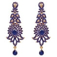 thumbnail image 1 of Sunsoul by Touchstone "Hollywood Glamour Oscar Collection " Indian Attractive Paisley Motif Filigree Blue Designer Bridal Jewelry Long Chandelier Earrings In Antique Gold Tone For Women., 1 of 4