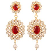 Sunsoul by Touchstone "Hollywood Glamour Oscar Collection " Indian Candy Red Faux Ruby and White Crystals Dazzling Bridal Jewelry Chandelier Earrings For Women In Gold Tone.
