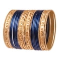 thumbnail image 1 of Sunsoul by Touchstone Indian Bollywood "Colorful 2 Dozen Bangle Collection" Golden Glitters Textured Navy Blue Color Large Size Designer Jewelry Bangle Bracelets Set Of 24 In Gold Tone For Women., 1 of 5