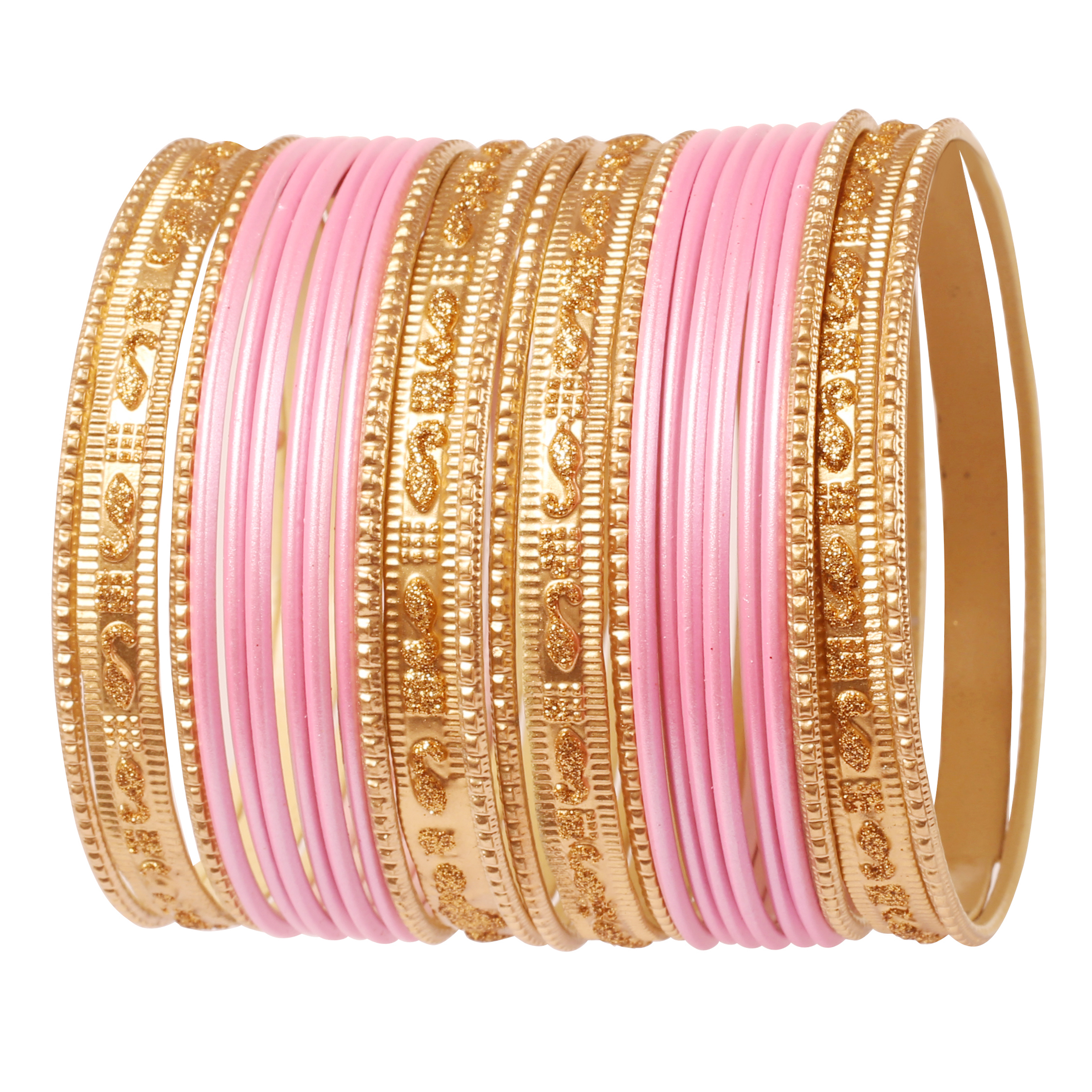 Set Di 24 Bracciali Indiani Touchstone Glitter Oro – Gioielli Tradizionali Chura Per Donne, Regalo Speciale