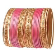 Sunsoul by Touchstone Indian Bollywood "Colorful 2 Dozen Bangle Collection" Golden Glitters Textured Pink Color Large Size Designer Jewelry Special Bangle Bracelets Set Of 24 In Gold Tone For Women.
