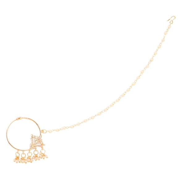 Sunsoul by Touchstone Indian Bollywood Desire Innovative Style Studded Diamon Look Faux Pearls Designer Bridal Jewelry Nath (Nose Accessory) In Gold Tone For Women.