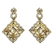 Sunsoul by Touchstone Indian Bollywood Desire Traditional Mughal Inspired Kundan Polki Look Rhinestone Fine Hand Pealed Metal Designer Jewelry Chandelier Earrings In Antique Gold Tone For Women.