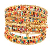 Sunsoul by Touchstone Indian Bollywood Exclusive Style Finely Intertwined Multi Color Glass Beads Beaten Metal Beads Free Size Designer Jewelry Fashion Edge Cuff Bracelet In Silver Tone For Women.