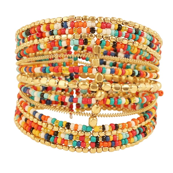 Sunsoul by Touchstone Indian Bollywood Exclusive Style Finely Intertwined Multi Color Glass Beads Beaten Metal Beads Free Size Designer Jewelry Fashion Edge Cuff Bracelet In Silver Tone For Women.