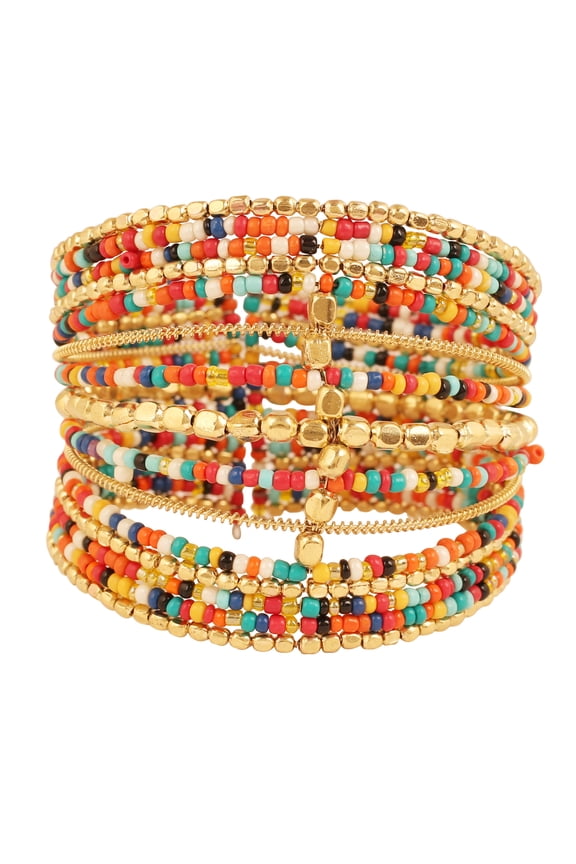 by Touchstone Indian Bollywood Exclusive Style Finely Intertwined Multi Color Glass Beads Beaten Metal Beads Free Size Designer Jewelry Fashion Edge Cuff Bracelet In Silver Tone For Women.