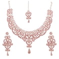 thumbnail image 1 of Sunsoul by Touchstone Indian Bollywood Fine Filigree Studded Look Pink Sparkling Rhinestone Grand Bridal Jewelry Necklace Set In Silver Tone For Women., 1 of 5
