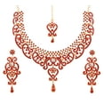 thumbnail image 1 of Sunsoul by Touchstone Indian Bollywood Fine Filigree Studded Look Red White Sparkling Rhinestone Grand Bridal Jewelry Necklace Set In Gold Tone For Women., 1 of 5