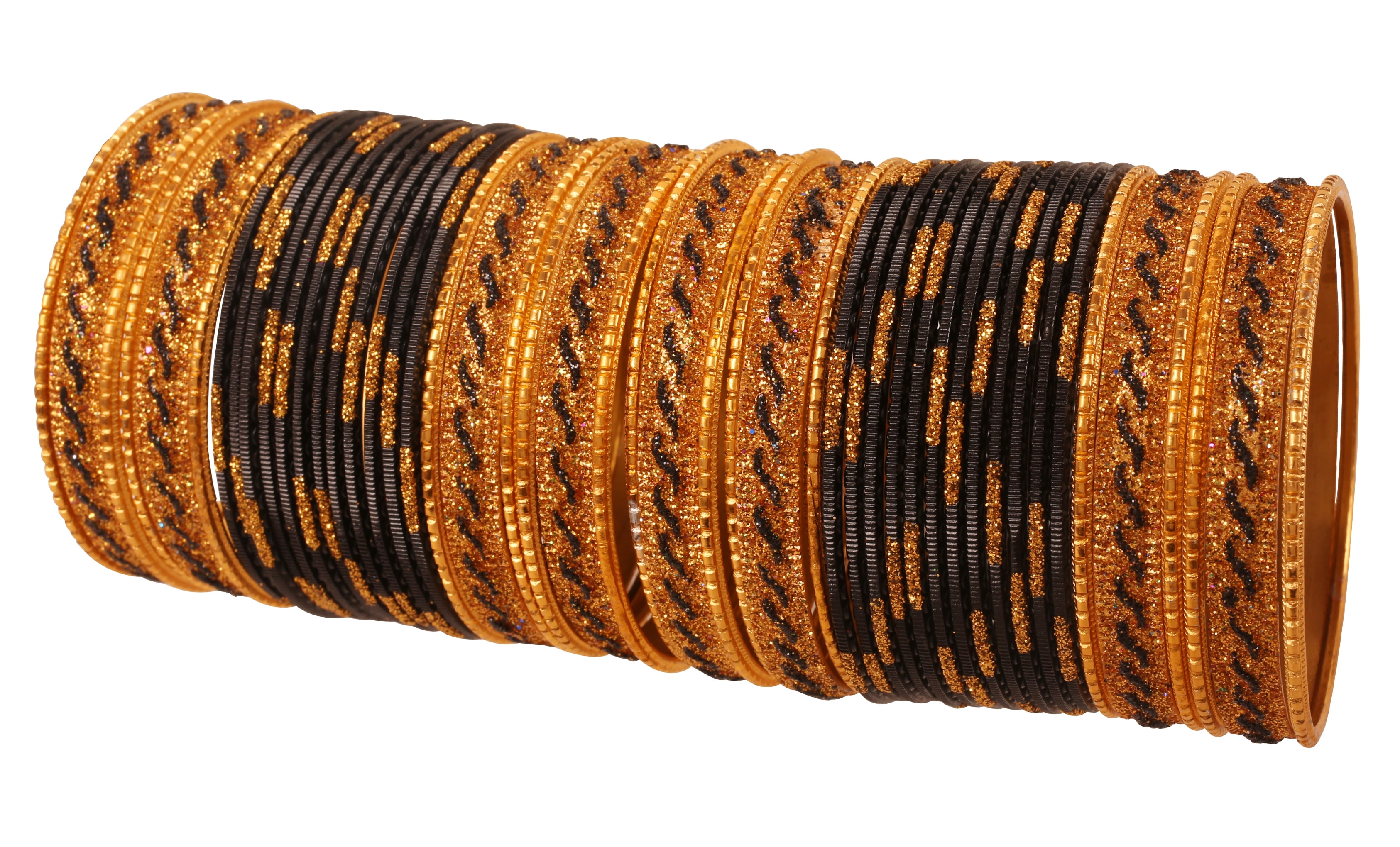 Touchstone Set Di 48 Bracciali Bangle Oro Con Glitter E Texture Fuchsia, Gioielli Moda Indiani Per Matrimonio E Feste, Taglia Large (Diametro 6,67 Cm)