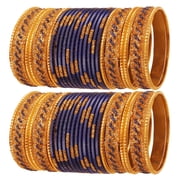 Sunsoul by Touchstone Indian Bollywood Glamorous Fashion Wrist Enhancing Shimmering Golden Glitters Textured Blue Color Designer Jewelry Bracelets Bangle Chura. Set Of 48 In Gold Tone For Women.