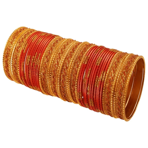 Sunsoul by Touchstone Indian Bollywood Glamorous Fashion Wrist Enhancing Shimmering Golden Glitters Textured Orange Color Designer Jewelry Bracelets Bangle Chura. Set Of 48 In Gold Tone For Women.