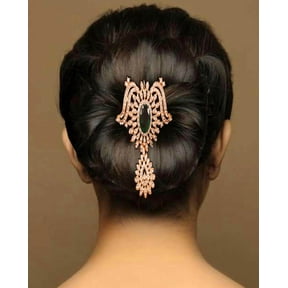 Sunsoul by Touchstone Indian Bollywood Impressive Style Fine Filigree Faux Emerald White Rhinestone Designer Bridal Jewelry Hair Accessory Jurapin In Gold Tone For Women.