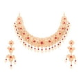 thumbnail image 1 of Sunsoul by Touchstone Indian Bollywood Mughal Pride Pretty Hand Saw Work Inspired Studded Look Faux Pearls Ruby Designer Jewelry Necklace Set In Gold Tone For Women., 1 of 5