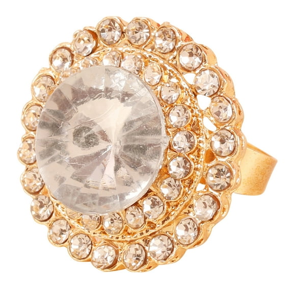 Sunsoul by Touchstone Indian Bollywood Royal Rajwada Pretty Studded Diamond Look Sparkling Rhinestone Adjustable Designer Wedding Jewelry Cocktail Finger Ring In Gold Tone For Women.