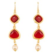 Sunsoul by Touchstone Indian Bollywood Square And Heart Shape Red Faux Ruby Faux Pearls Exclusive Designer Jewelry Hanging Earrings In Gold Tone For Women.