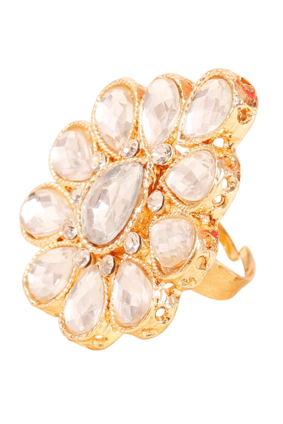 by Touchstone Indian Bollywood Traditional Classic Royal Rajwada Pretty Pear Shape Kundan Look Adjustable Designer Wedding Jewelry Cocktail Finger Ring In Gold Tone For Women.