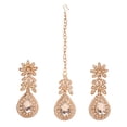 thumbnail image 1 of Sunsoul by Touchstone Indian Bollywood Very Exotic Stylish Petals Studded Diamond Look Sparkling Rhinestone Designer Jewelry Chandelier Earrings Mangtika Head Accessory Combo In Gold Tone For Women., 1 of 4