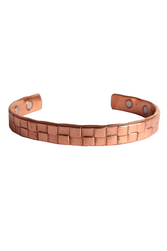 by Touchstone Indian Hand Craftsmanship Pretty Squares Magnetic Healing Copper Peace Healing Chakra Yoga Meditation Mantra Jewelry Bracelet In Natural Tone For Women and Men.