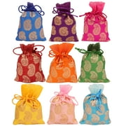 Sunsoul by Touchstone New Gorgeous Indian Traditional Leaf Printed Bags Pouches Potli For Gift Wedding Jewelry Packaging Bridal Party Favors Assorted Colors Set Of 9 For Women.