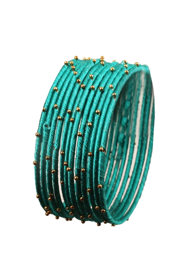 by Touchstone "Silk Thread Bangle Collection" Indian Bollywood Handcrafted Faux Silk Thread Exotic Look with Golden Beads Dark Designer Bangle Bracelets Set of 12 For Women.