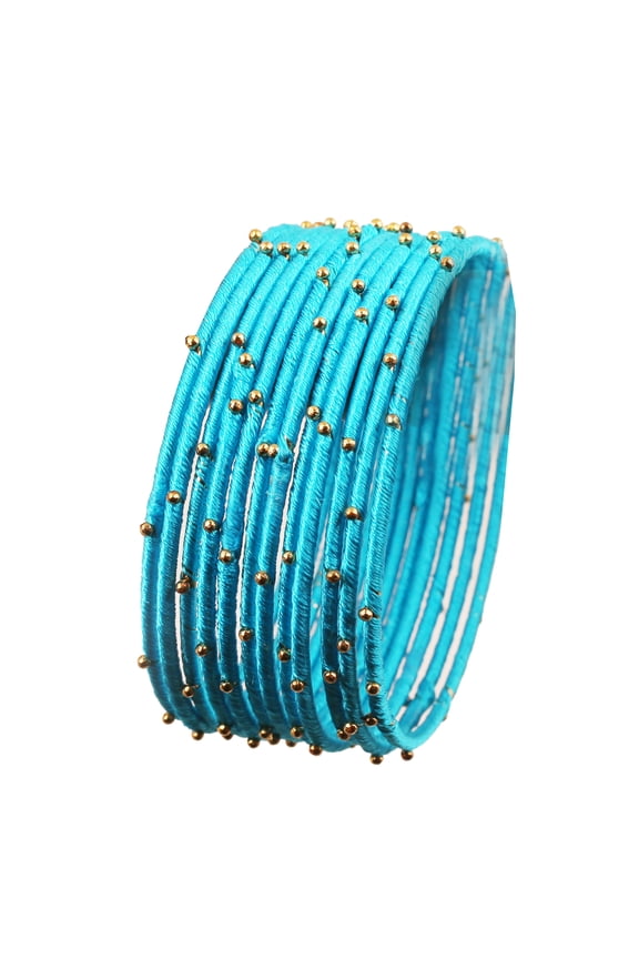 by Touchstone "Silk Thread Bangle Collection" Indian Bollywood Handcrafted Faux Silk Thread Exotic Look with Golden Beads Dark Designer Bangle Bracelets Set of 12 For Women.