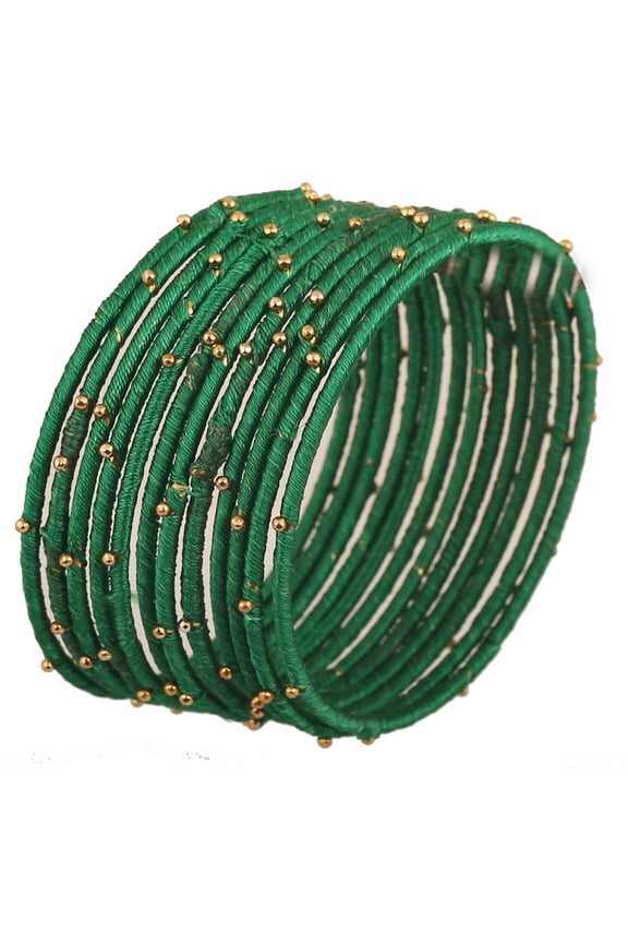 by Touchstone "Silk Thread Bangle Collection" Indian Bollywood Handcrafted Faux Silk Thread Exotic Look with Golden Beads Dark Designer Bangle Bracelets Set of 12 For Women.