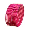 thumbnail image 1 of Sunsoul by Touchstone "Silk Thread Bangle Collection" Indian Bollywood Handcrafted Faux Silk Thread Exotic Look Golden Beads Fuchsia Designer Bangle Bracelets Set of 12 For Women., 1 of 5