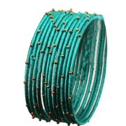 Sunsoul by Touchstone "Silk Thread Bangle Collection" Indian Bollywood Handcrafted Faux Silk Thread Exotic Look with Golden Beads Dark Designer Bangle Bracelets Set of 12 For Women.