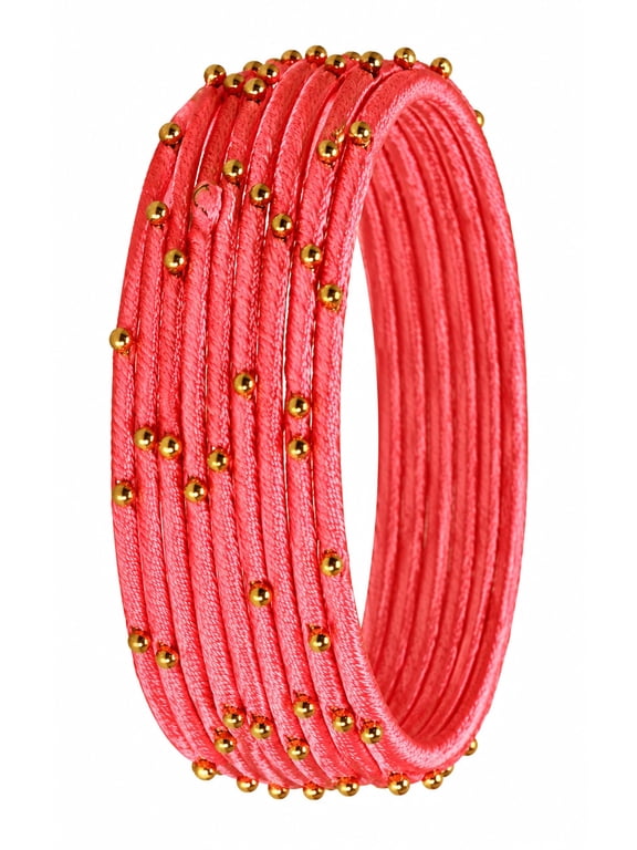 by Touchstone "Silk Thread Bangle Collection" Indian Bollywood Handcrafted Faux Silk Thread Exotic Look with Golden Beads Dark Designer Bangle Bracelets Set of 12 For Women.