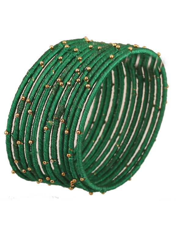 by Touchstone "Silk Thread Bangle Collection" Indian Bollywood Handcrafted Faux Silk Thread Exotic Look with Golden Beads Dark Designer Bangle Bracelets Set of 12 For Women.