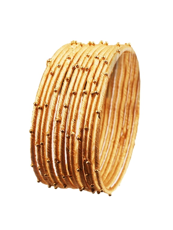 By Touchstone "Silk Thread Bangle Collection" Indian Bollywood Handcrafted Faux Silk Thread Exotic Look Golden Beads Light Yellow Designer Bangle Bracelets Set of 12 For Women.