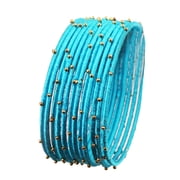 Sunsoul by Touchstone "Silk Thread Bangle Collection" Indian Bollywood Handcrafted Faux Silk Thread Exotic Look Handcrafted Golden Beads Turquoise Blue Designer Bangle Bracelets Set of 12 For Women.