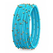 Sunsoul By Touchstone "Silk Thread Bangle Collection" Indian Bollywood Handcrafted Faux Silk Thread Exotic Look Handcrafted Golden Beads Turquoise Blue Designer Bangle Bracelets Set of 12 For Women.