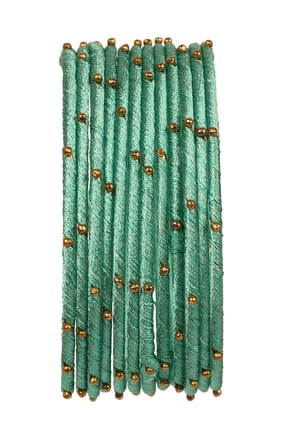 By Touchstone "Silk Thread Bangle Collection" Indian Bollywood Handcrafted Faux Silk Thread with Golden Beads Exotic Passionate Mint Green Designer Bangle Bracelets Set of 12 For Women.